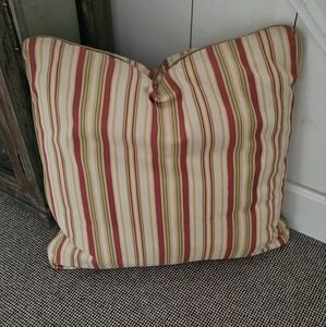 New! Striped quality DOWN pillow insert w red, cream & green stripe cover